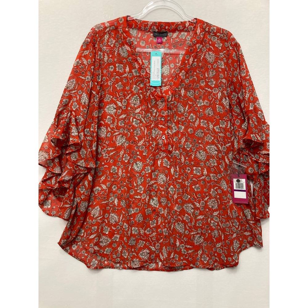 NWT Vince Camuto Blouse Size XXL Red Floral Flutter Sleeve V-Neck Boho Peasant